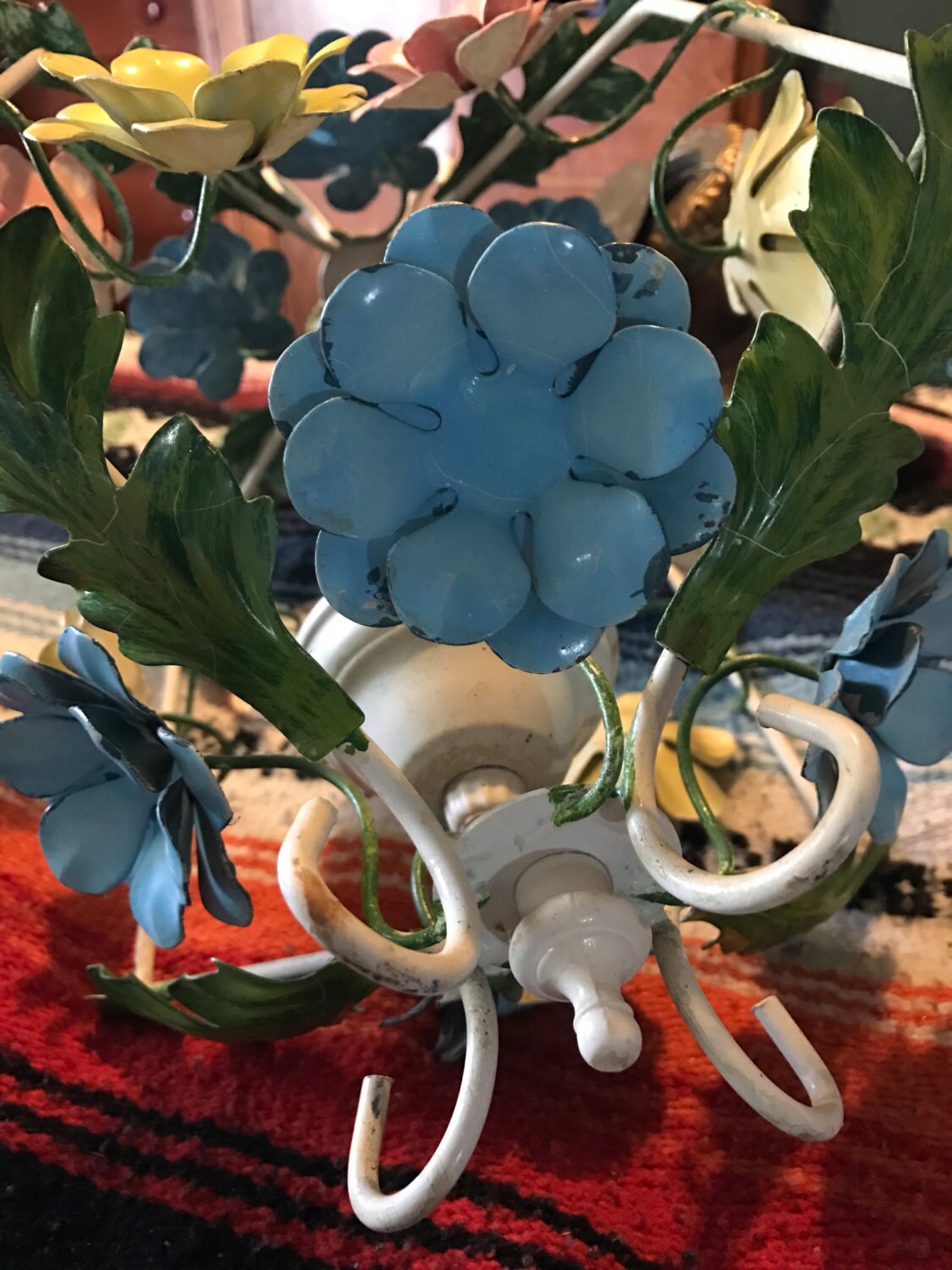 Vintage Flower Light Fixture Tole French Chandelier Vintage Flower Light Fixture Tole French Chandelier Metal Hanging