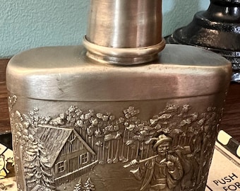 Vintage Zinn Pictorial Pewter Flask, Made in Germany
