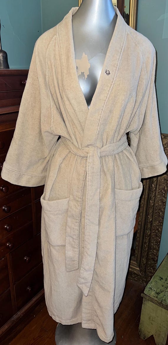 Vintage Men’s Beige Christian Dior Terry Cloth Robe. One Size