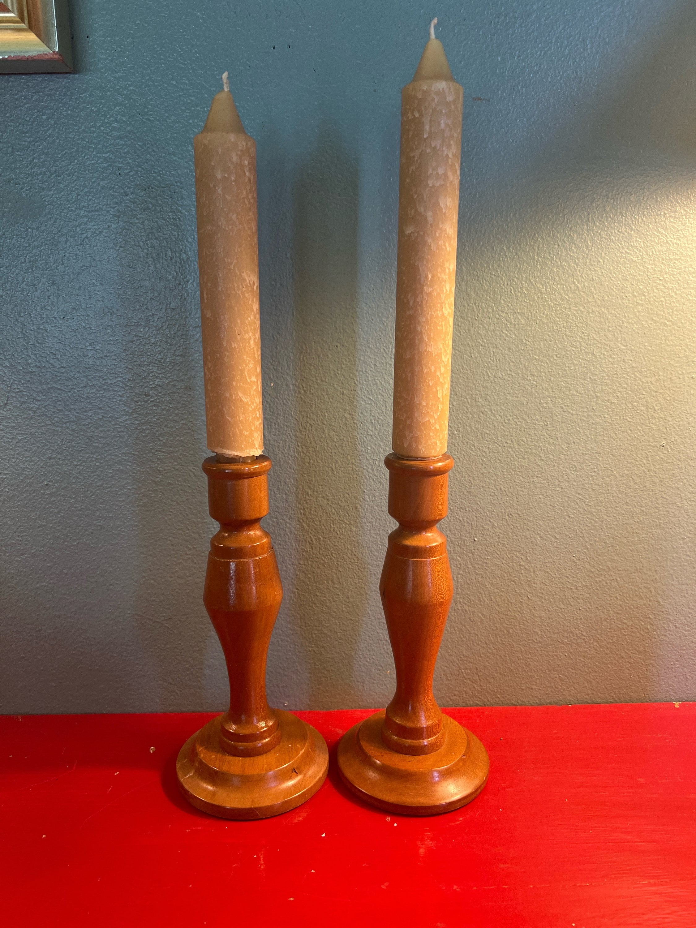 Vintage Handmade Wood Candle Holders, Set of Two - Etsy