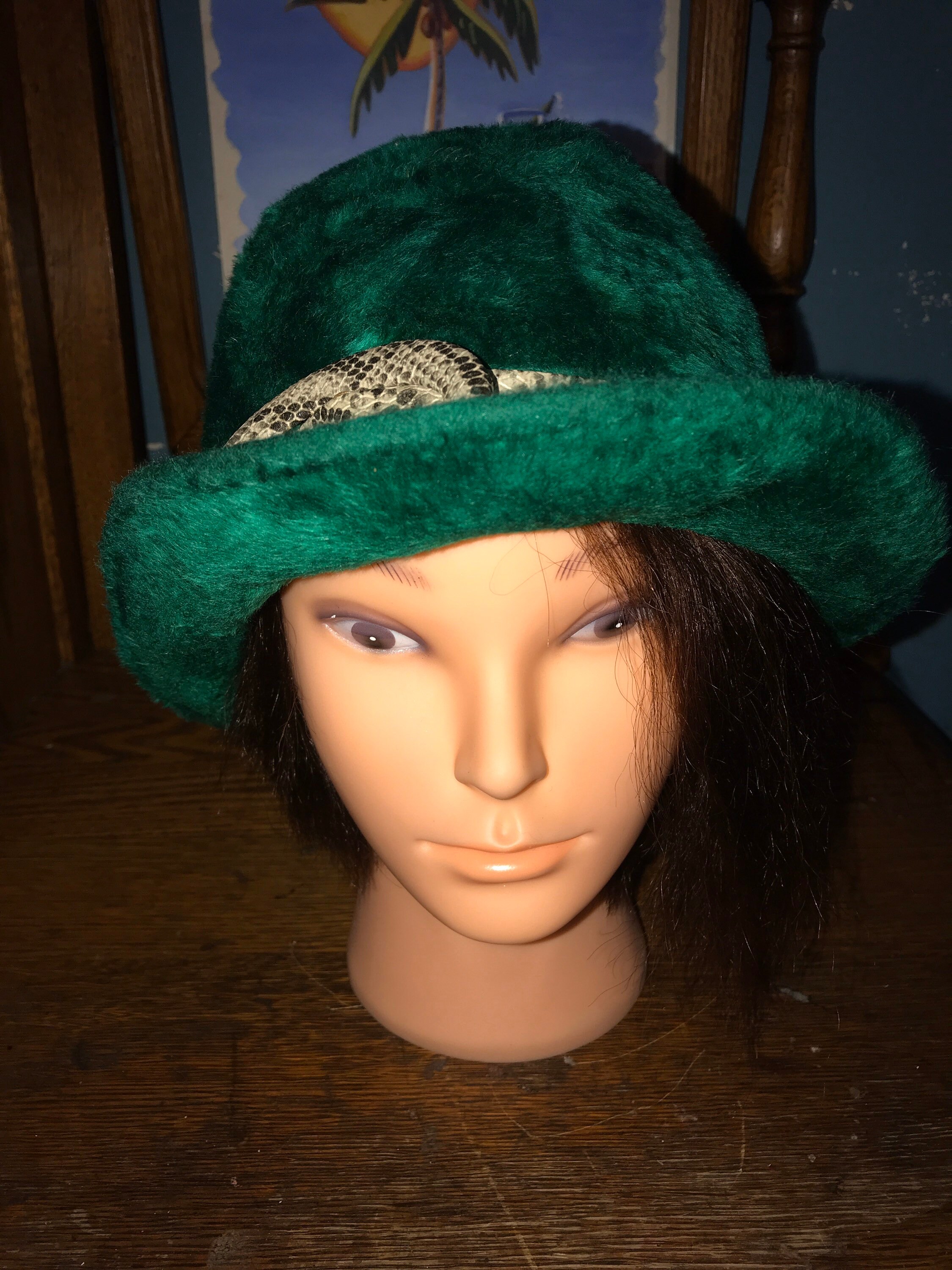 Vintage Faux Fur Emerald Green Hat 