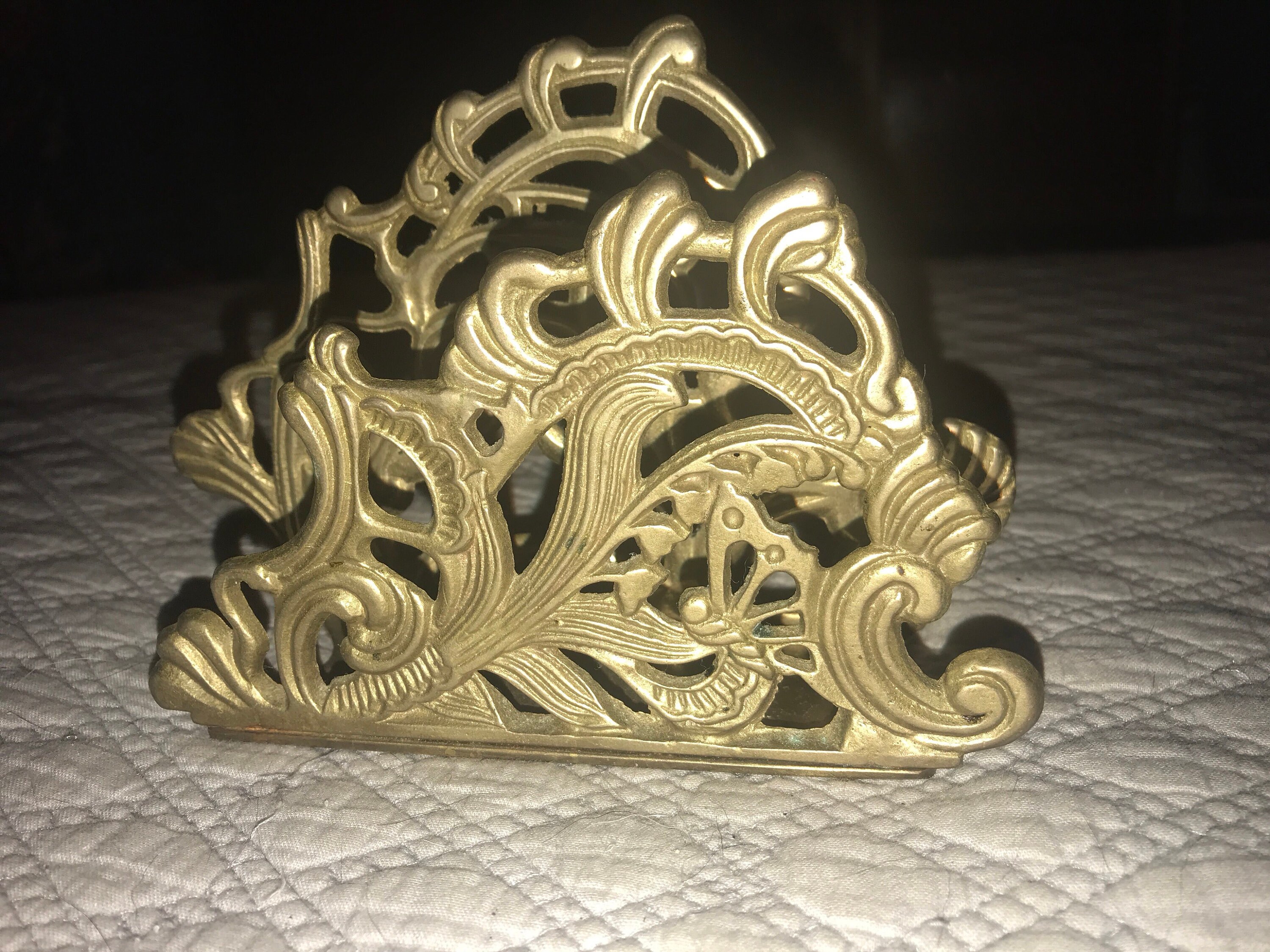 Vintage Brass Napkin Holder. Vintage Brass letter Holder. Intricate