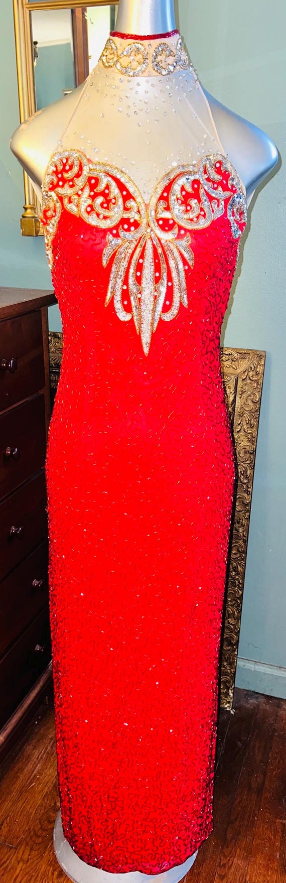 vintage silk beaded dress 90s Beaded Silk Dress