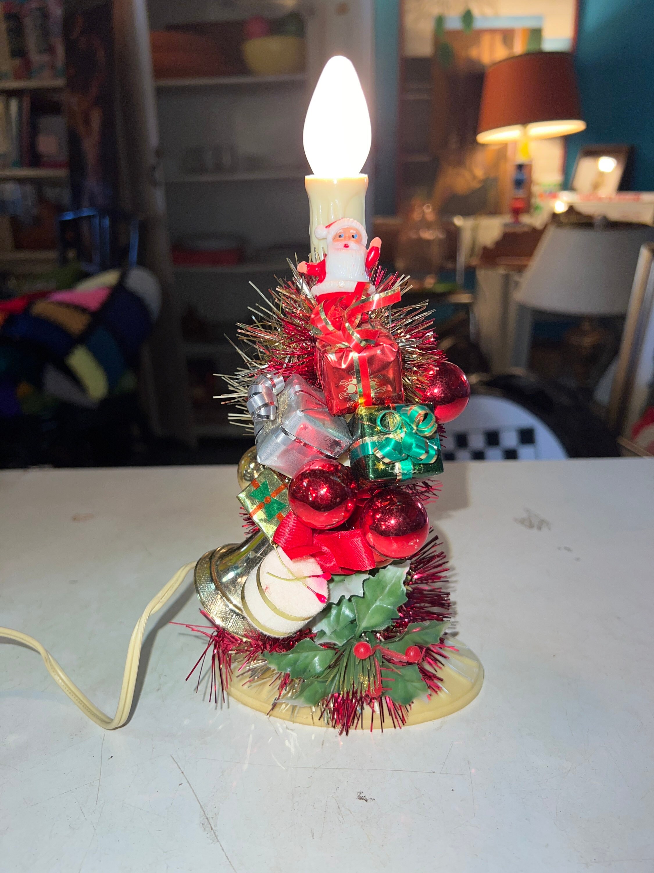 Vintage Christmas Candle Light. Electric Candle Decorated. Adorable