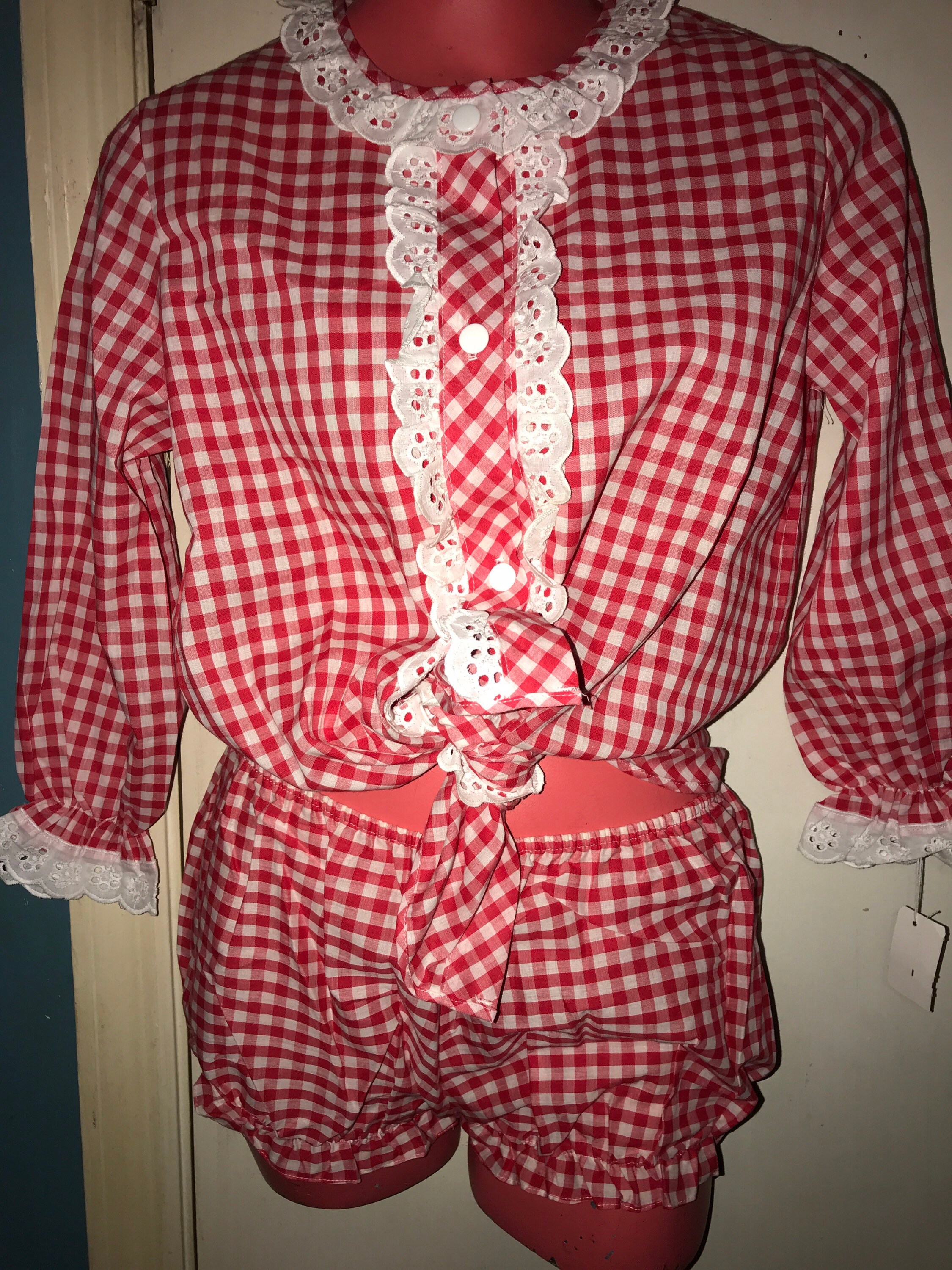 Vintage Deadstock Young Miss Morton Pajamas. 1970’s Red and White Check Young Miss Morton
