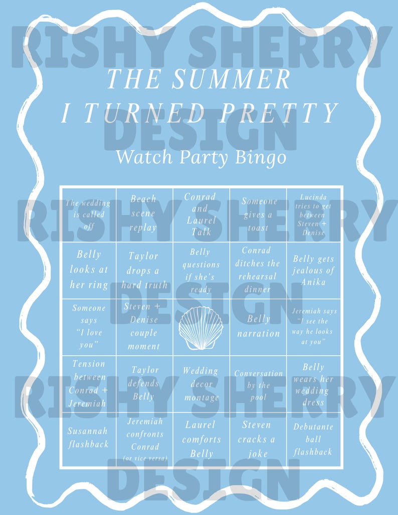 The Summer I Turned Pretty Season 3 Watch Party Bingo Card | Canva Pro Template | Printable 8.5x11 | TSIP Theme Template - Episode 8