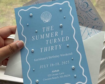 Invitación "El verano que cumplí treinta": Plantilla de cumpleaños inspirada en TSITP (Canva Pro editable, descarga digital)