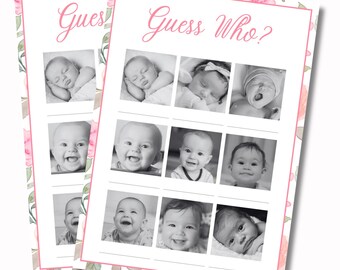 Guess Who Baby Shower Game | Editable Canva Pro Template | 5x7 Printable
