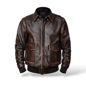 Handmade Men’s A2 Flight Jacket – Brown Leather Air Force Bomber Pilot Coat, Perfect Gift for Him