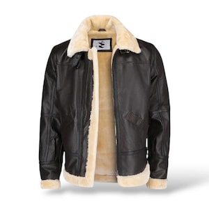 Men’s Vintage Aviator Leather Jacket – Faux Shearling Bomber Flight Jacket – WWII Pilot Style Coat – B3 Bomber Jacket