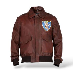 Vintage WWII Flying Tiger A2 Bomber Jacket – Handmade Brown Leather Pilot Coat with Military Patches