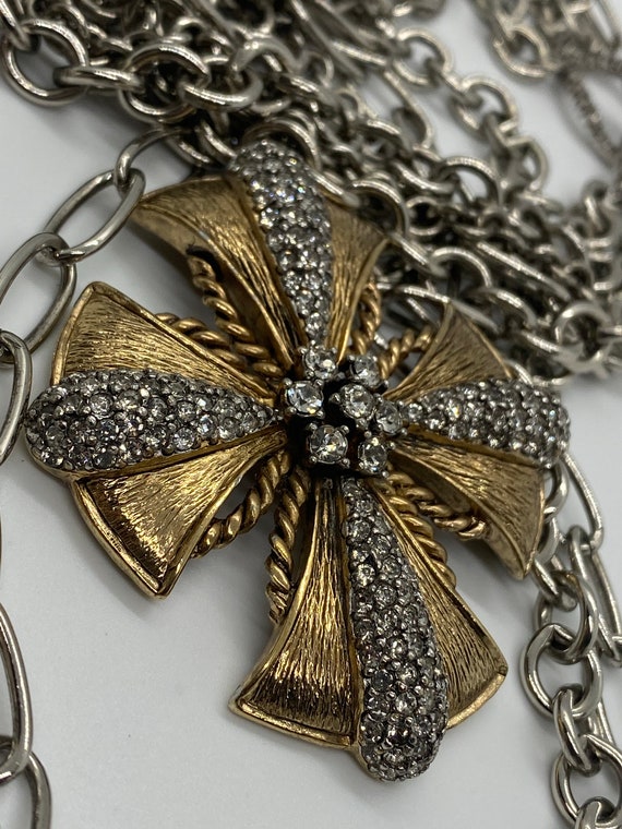 Fleur Di Lys cross pendant and chain Rhinestone and pearl encrusted