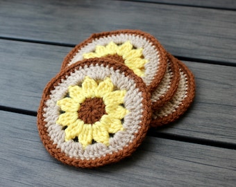 Hand-Crocheted Sunflower Coasters