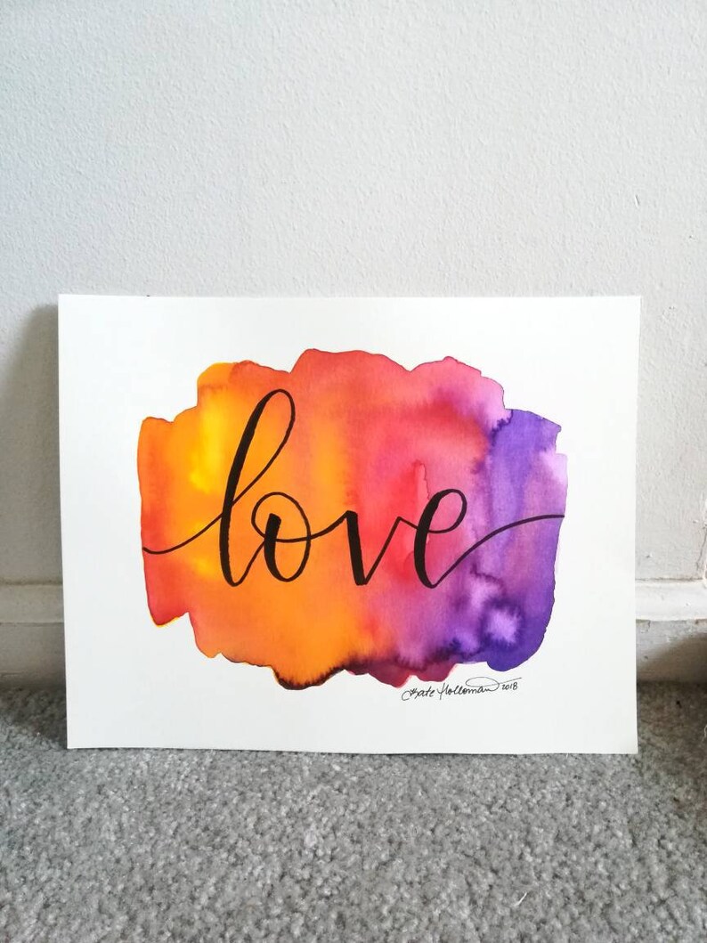 Original 8x10 Hand Lettered Word Love On Watercolor Etsy
