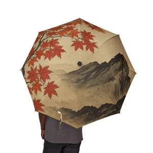 Künstlerischer Faltschirm mit Ahornblätter-Design, Reiseschirm, elegante Regenbekleidung, Geschenk für Naturliebhaber, einzigartiger Wetterschutz