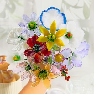Handmade Glass Birth Month Flower Bouquet, Unique Glass Bouquet, Birthday Gifts, Glass Flower Bouquet Figurine, Women Commemorative Gifts