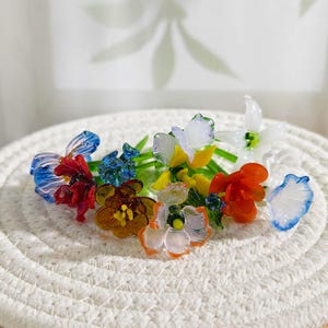 Glass Birth Month Flower, Mini Flowers Bouquet Set, Glass Artwork Table Centerpiece, Home Decor, Unique Birthday Christmas Gifts for Her