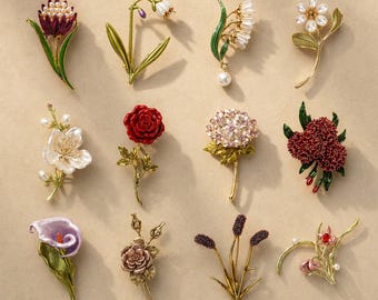 Spilla personalizzata con fiore del mese di nascita, spilla floreale, spille vintage fatte a mano, spilla da matrimonio, regalo di compleanno, regalo per damigella d'onore