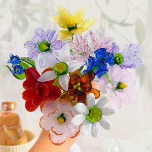 Birth Flower Bouquet, Glass Birth Month Flowers, Handmade Glass Flower Bouquet, Eternal Floral Gifts for Wedding Home Decor, Christmas Gift