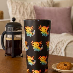 Rainbow Axolotl Stainless Steel Tumbler – Cute Kawaii Travel Cup with Lid, 20oz Insulated Drinkware, Hot & Cold Axolotl Lover Gift