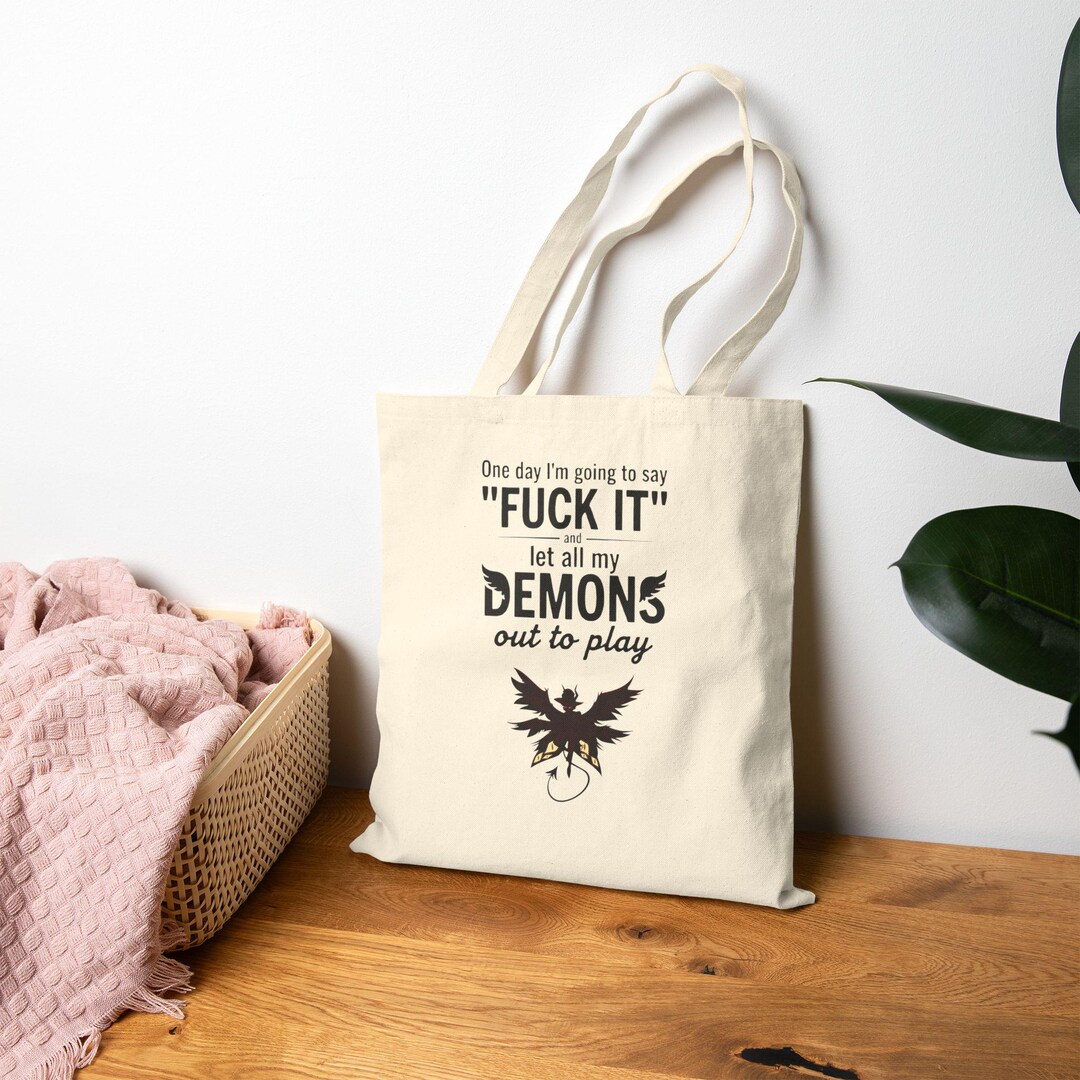 Let All My Demons Out to Play Tote Bag | Canvas Lucifer Hazbin Hotel ...