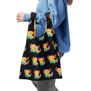 Rainbow Axolotl Reusable Shopping Bag – Cute Kawaii Tote