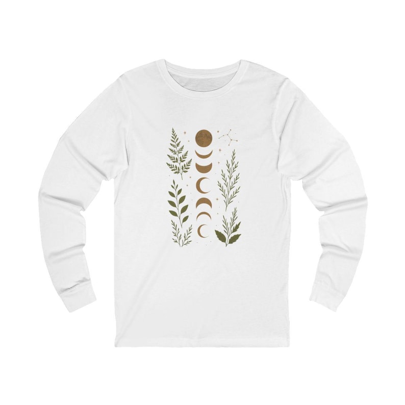 Mystical Moon Phase Shirt, Celestial Botanical V-Neck Tee, Witchy Forest Nature Lover Gift, Boho Lunar Cycle T-Shirt image 16