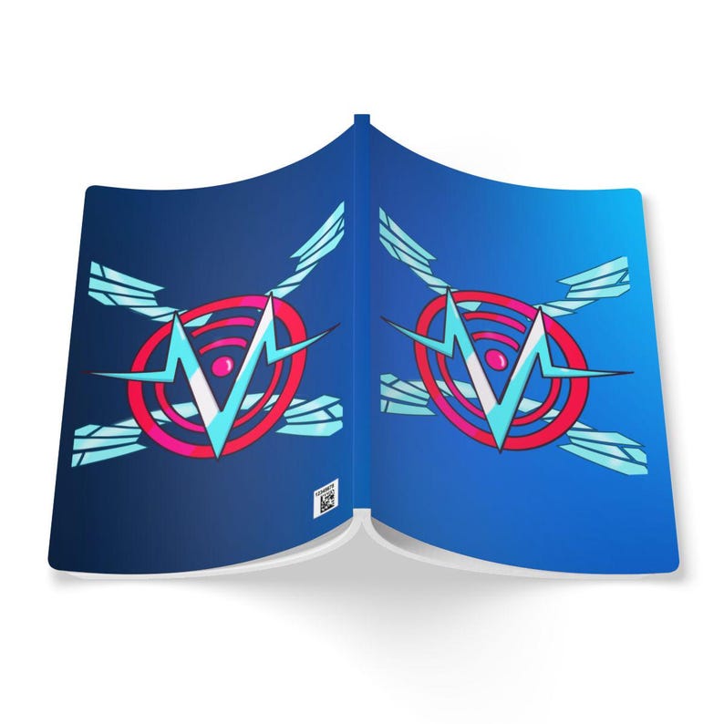 May include: A blue and white umbrella with a repeating design. The design features a red circle with a blue lightning bolt shape inside. The umbrella has a gradient blue background and white accents.