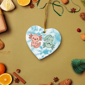 Kawaii Axolotl Christmas Ornament: Double-Sided Ceramic Holiday Decor