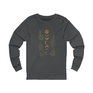 Mystical Moon Phase Shirt, Celestial Botanical V-Neck Tee, Witchy Forest Nature Lover Gift, Boho Lunar Cycle T-Shirt image 12