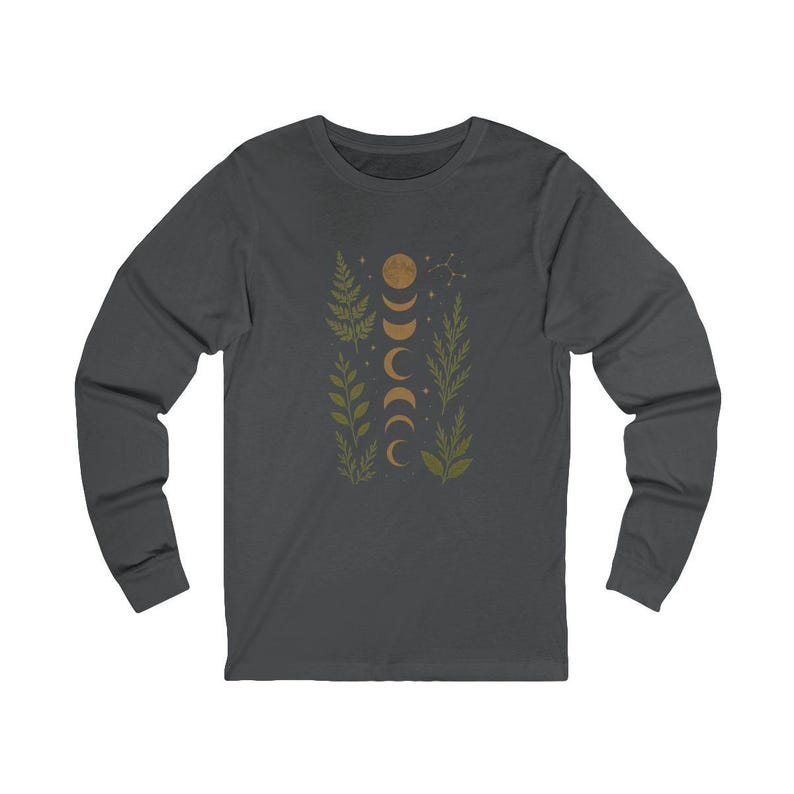 Mystical Moon Phase Shirt, Celestial Botanical V-Neck Tee, Witchy Forest Nature Lover Gift, Boho Lunar Cycle T-Shirt image 12