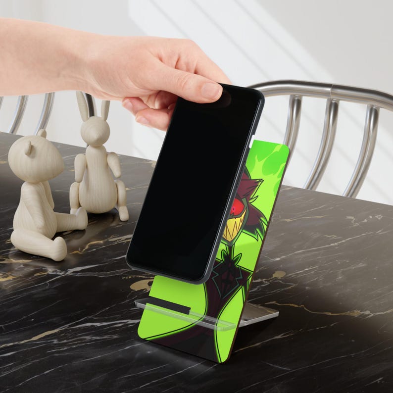 Alastor Mobile Display Stand for Smartphones | Neon Green Phone Stand, Hazbin hotel image 5