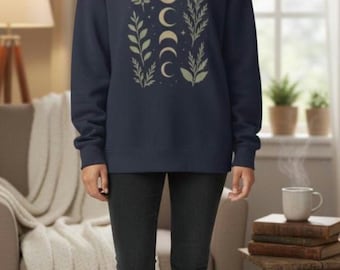 Himmlische Mondphase Sweatshirt, Witchy Botanischer Mond Pullover