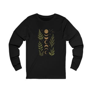 Mystical Moon Phase Shirt, Celestial Botanical V-Neck Tee, Witchy Forest Nature Lover Gift, Boho Lunar Cycle T-Shirt image 15