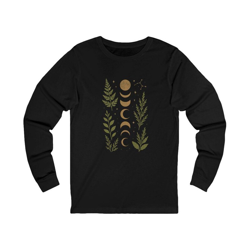 Mystical Moon Phase Shirt, Celestial Botanical V-Neck Tee, Witchy Forest Nature Lover Gift, Boho Lunar Cycle T-Shirt image 15