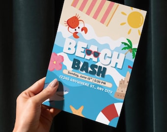 Beach Party Bash Digital Invitation Tropical Editable Invite Summer Birthday Printable Pool Beach Instant Download 5x7in
