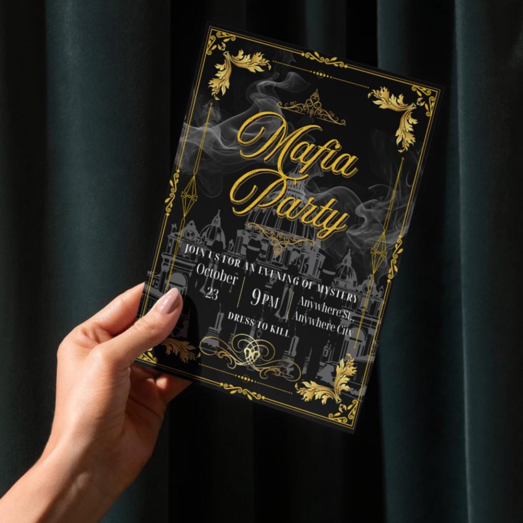 Mafia Party Invitation Digital Download 5x7 inch Mobster Birthday Invite Template Gangster Theme Printable Customizable Text