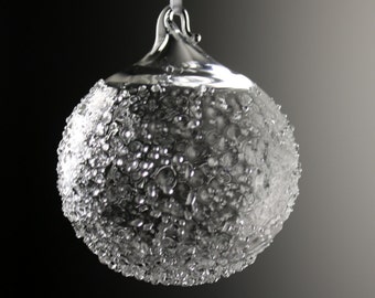 clear textured snowball blown glass ornament