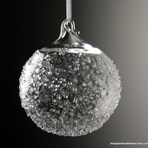 Clear textured snowball blown glass ornament