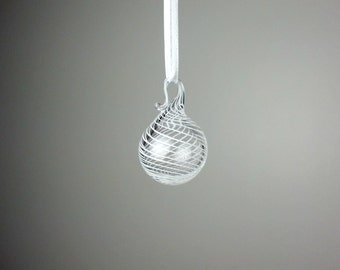 miniature white swirl blown glass ornament