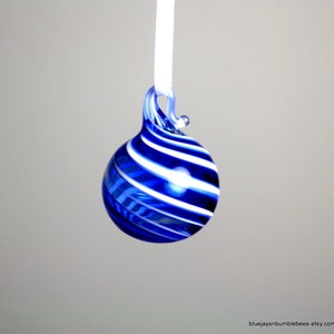 miniature blue swirl blown glass ornament