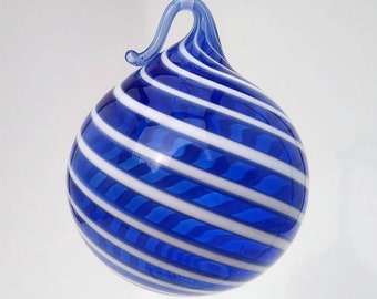 small blue swirl blown glass ornament