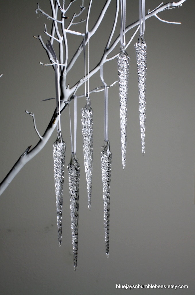 Set of Six Blown Glass Icicle Ornaments Etsy