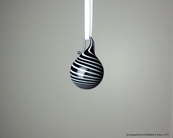 miniature black and white swirl blown glass ornament