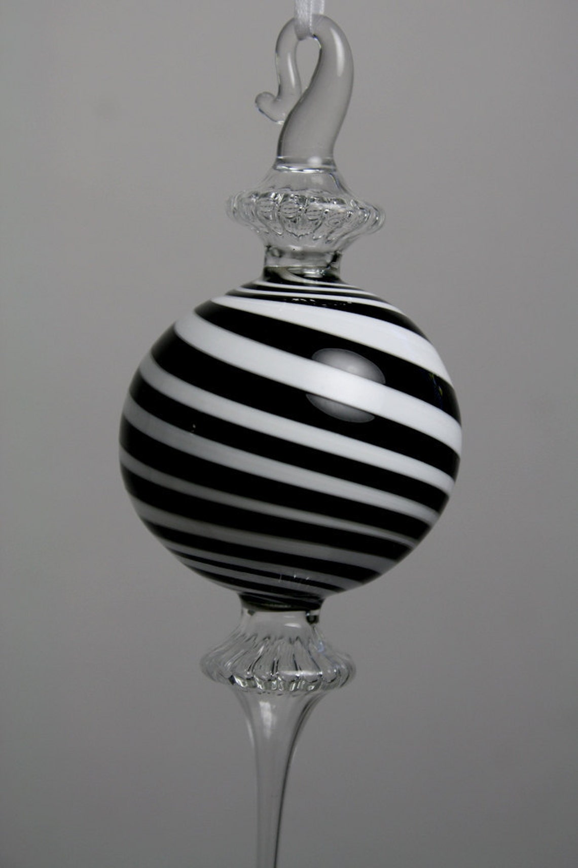 Black and White Swirled Blown Glass Needle Ornament Etsy
