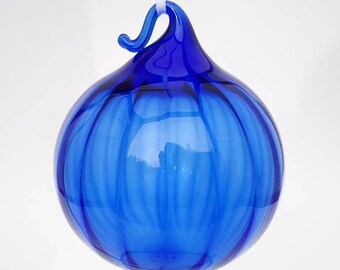 Cobalt blue blown glass ornament with optical ribs