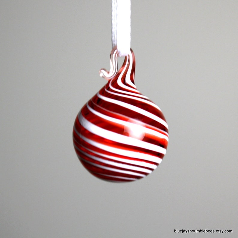 miniature red swirl blown glass ornament image 1