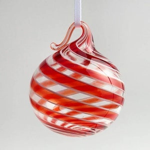 Small red candy stripe swirl blown glass ornament