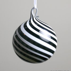 black and white swirl blown glass ornament