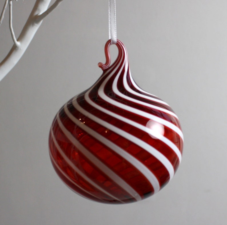 Red swirl blown glass ornament image 2